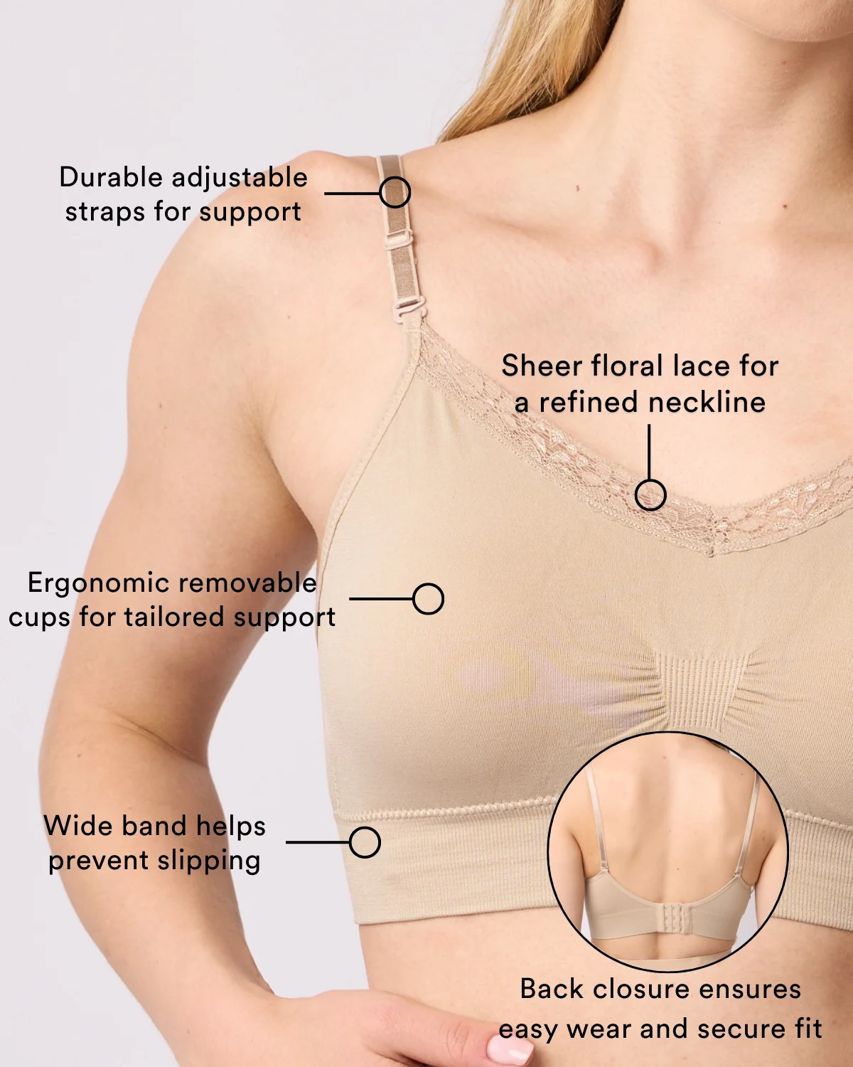 V-Neck Lace Trim Bra with Back Closure 9182 - Image 12