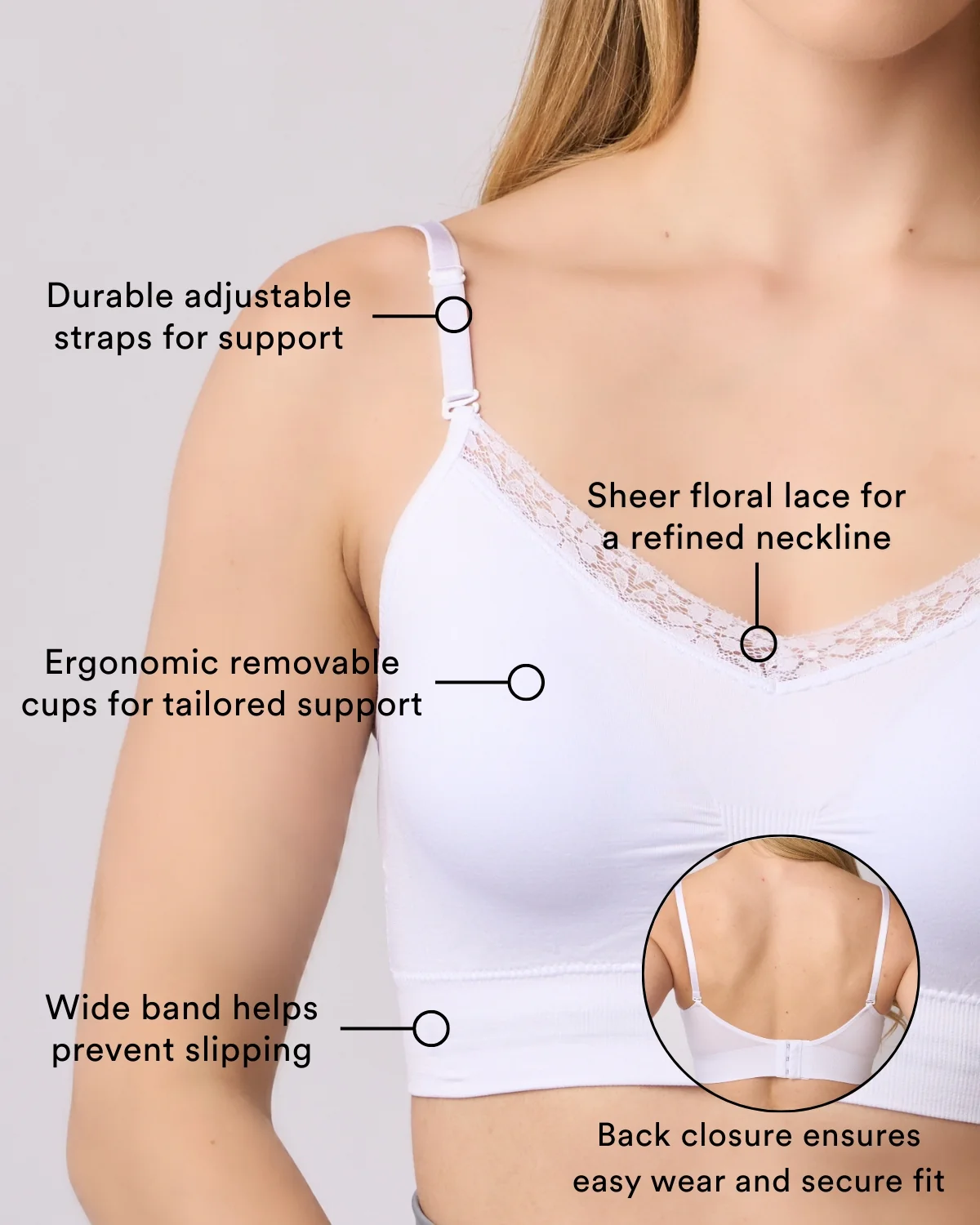 V-Neck Lace Trim Bra with Back Closure 9182 - Image 8